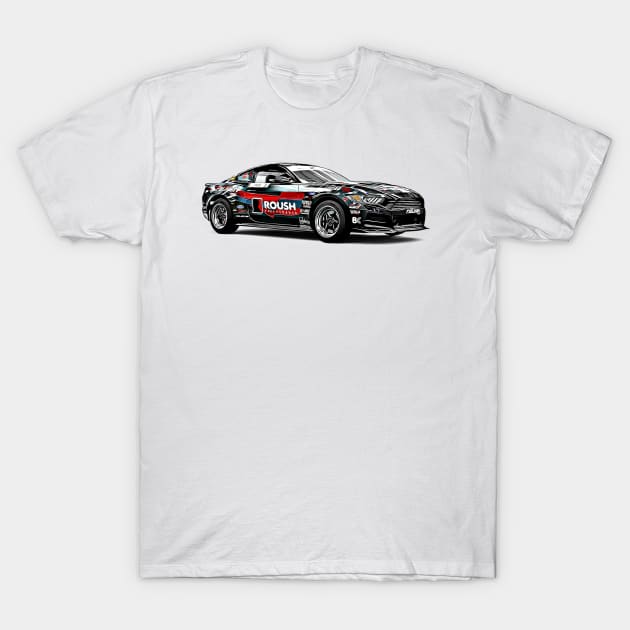 Mustang Drift Cartoon T-Shirt by Auto-Prints